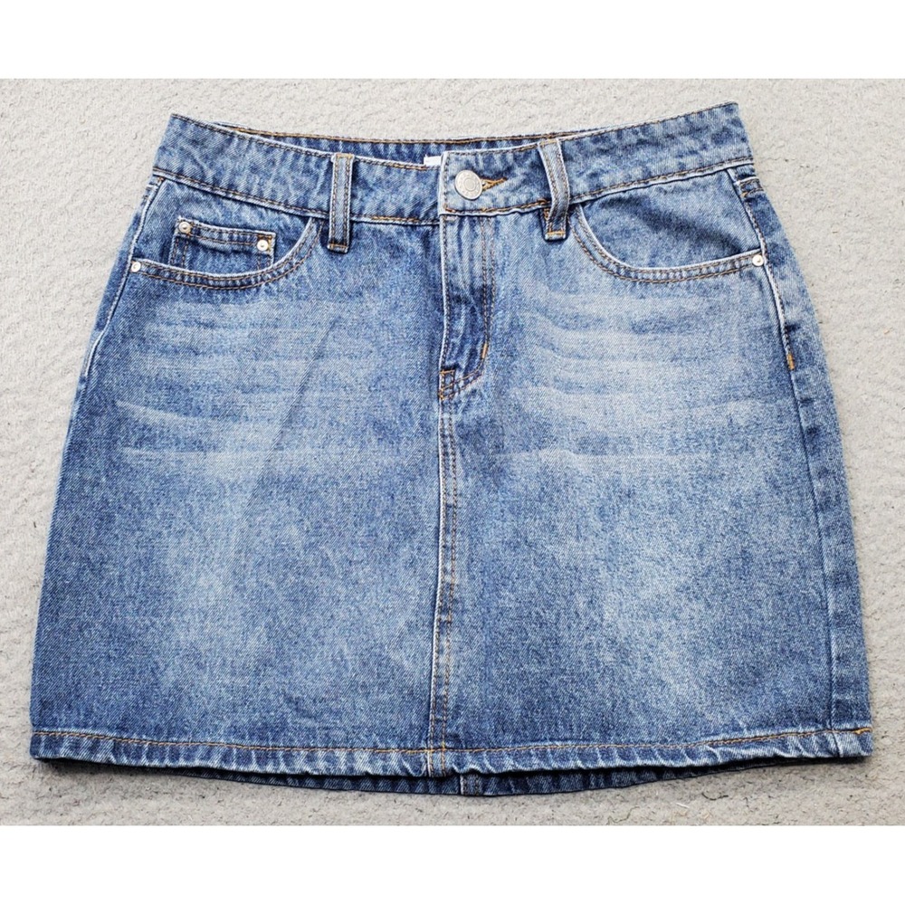 Refuge Jean Mini Skirt Womens Small Blue Denim Medium Wash Whiskered 5-Pocket